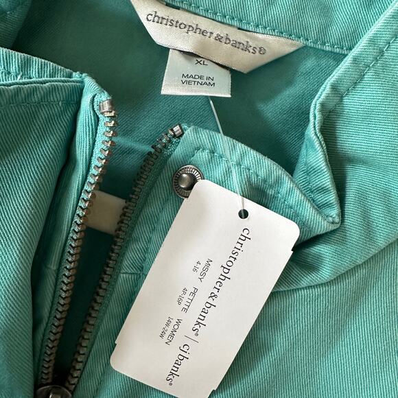 CHRISTOPHER & BANKS | Womens Aqua Cotton Twill Jacket NEW Size XL Snap Blazer - Picture 9 of 11